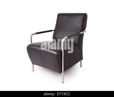 In pelle nera lounge chair, isolato su bianco Foto Stock