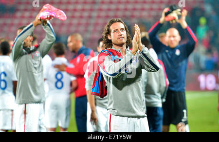 Praga, Repubblica Ceca. 3 Sep, 2014. Mix Diskerud NEGLI STATI UNITI D' AMERICA grazie a ventole dopo il soccer amichevole Repubblica Ceca vs USA a Praga Repubblica Ceca, 3 settembre 2014. © Michal Kamaryt/CTK foto/Alamy Live News Foto Stock