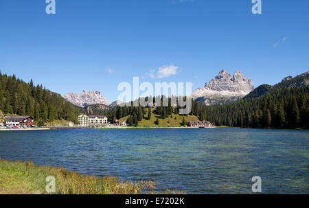 Tre Cime di Lavaredo, Dolomiti di Sesto, il Lago di Misurina, Misurina, regione Veneto, Provincia di Belluno, Italia Foto Stock