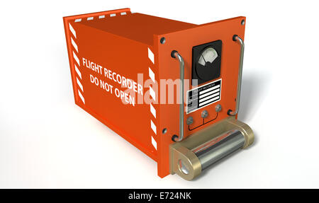 Un regolare aviation flight recorder scatola nera verniciata in arancione su un isolato bianco di sfondo per studio Foto Stock