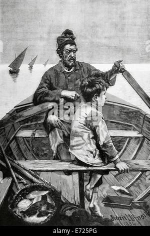 Joan LLimona i Bruguera (1860-1926). Pittore spagnolo. Incisione di Sadurni, copia dei rudimenti. La Ilustracion, 1885. Foto Stock