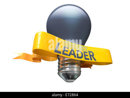 Un regolare la luce blu lampadina con shiny banner giallo e la frase leadership di pensiero scritto su di esso su un isolato backgrou bianco Foto Stock