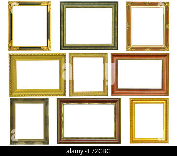 Set di oro vintage picture frame isolati su sfondo bianco Foto Stock