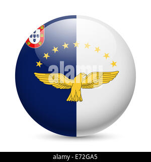 Bandiera della Azzorre come round icona lucida. Pulsante con design di bandiera Foto Stock