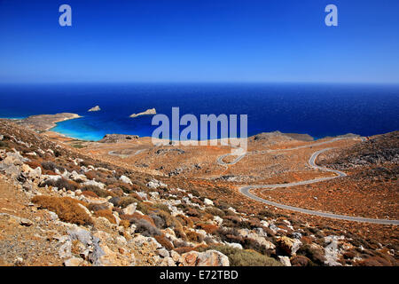 L'incredibile "nakelike' strada che conduce alle spiagge di Xerokambos, SITIA, LASSITHI, Creta, Grecia Foto Stock