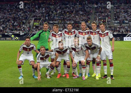 Duesseldorf, Germania. 03Sep, 2014. In Germania la squadra è raffigurato prima la partita internazionale tra la Germania e l'Argentina a Esprit Arena a Duesseldorf in Germania, 03 settembre 2014. Torna L-R: Manuel Neuer, Toni Kroos, Mario Gomez, Benedikt Hoewedes, Matthias Ginter Kevin Großkreutz. FRONT L-R: Julian Draxler, Christoph Kramer, Erik Durm, Andre Schuerrle, Marco Reus. Foto: Federico Gambarini/dpa/Alamy Live News Foto Stock