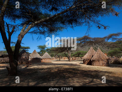 Villaggio Tradizionale nella tribù Borana, Ola Alakadjilo, Etiopia Foto Stock