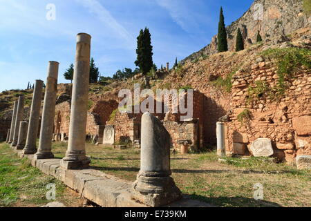 Roman Agora, Delphi, Sito Patrimonio Mondiale dell'UNESCO, Peloponneso e Grecia, Europa Foto Stock