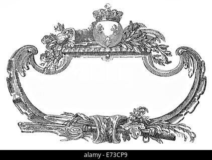 Renaissance cornice ornamentale con Fleur de Lis,corona e spada Foto Stock