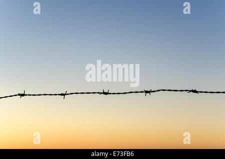 Barb wire silhouette a cielo colorato Foto Stock