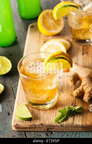 Organic Ginger ale Soda in un bicchiere con il limone e calce Foto Stock