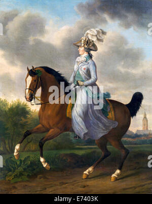 Frederika Sophia Wilhelmina di Prussia (1751-1820), moglie del principe Guglielmo V, a cavallo - da Tethart Philip Christian Haag, 1789 Foto Stock