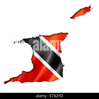 Bandiera di Trinidad e Tobago mappa tridimensionale, rendering isolato su bianco Foto Stock