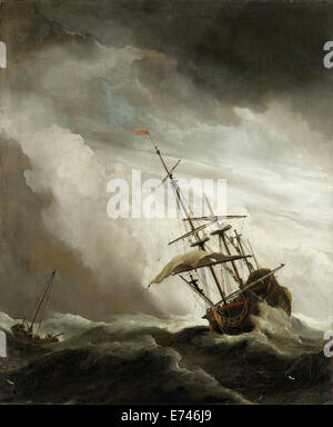 Una nave in alto mare catturati da un Squall conosciuta come 'La raffica' - da Willem van de Velde 1680 Foto Stock