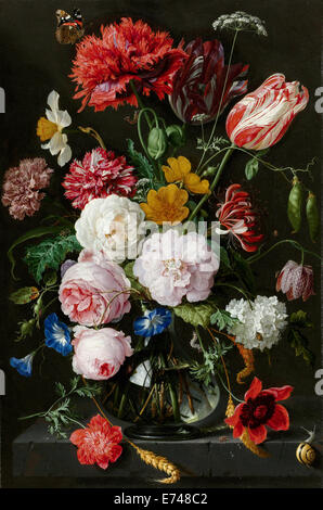 Natura morta di fiori in un vaso di vetro - di Jan Davidsz de Heem, 1650 - 1683 Foto Stock