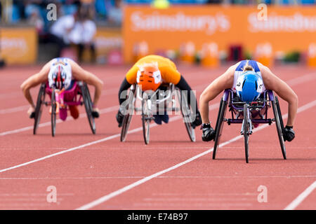 Hannah COCKROFT, Donne 100m T34, 2014 IPC Sainsbury's Birmingham Grand Prix, Alexander Stadium, REGNO UNITO Foto Stock