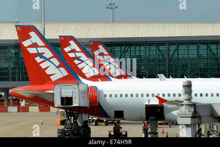 Tam Airbus A 320 nell'aeroporto Internazionale di Brasilia in Brasile Foto Stock