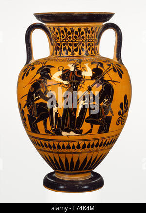 Attico Black-Figure Anfora collo; attribuita al Gruppo di Leagros, greco (mansarda), attivo 525 - 500 A.C.; Atene, Grecia, Europa Foto Stock