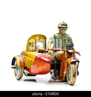 Vintage rare la banda stagnata Polizia Militare (MP) per moto e sidecar toy Foto Stock