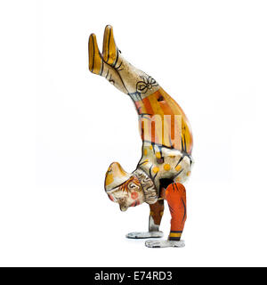 Vintage rare tedesco della banda stagnata wind-up circus clown giocattolo in handstand Foto Stock