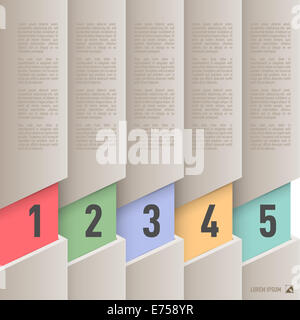 Infographics in vecchio stile di carta con colorati elementi numerati da uno a cinque Foto Stock