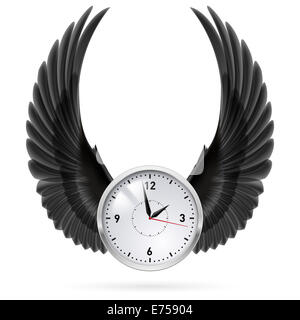 Orologio bianco con il nero ali. Swing. Fly. Foto Stock