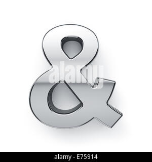 3D render di metalic ampersand lettera simbolo - e. Isolato su sfondo bianco Foto Stock