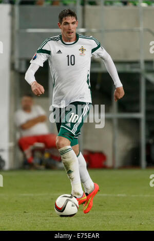 Budapest, Ungheria. Il 7 settembre, 2014. In Irlanda del Nord marcatore Kyle Lafferty durante l'Ungheria vs. Irlanda del Nord UEFA EURO 2016 qualifier partita di calcio a Groupama Arena il 7 settembre 2014 a Budapest, Ungheria. Credito: Laszlo Szirtesi/Alamy Live News Foto Stock