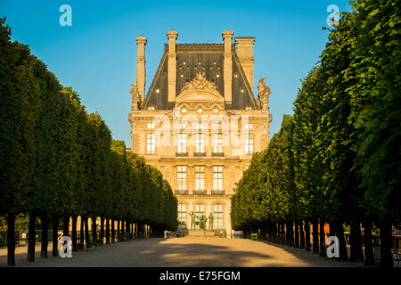 Impostazione della luce solare su Musee du Louvre e Jardin des Tuileries Parigi Francia Foto Stock