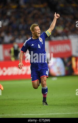 Sapporo Dome, Hokkaido, Giappone. 5 Sep, 2014. Keisuke Honda (JPN), 5 settembre 2014 - Calcetto : KIRIN Challenge Cup 2014 match tra Giappone 0-2 Uruguay al Sapporo Dome, Hokkaido, Giappone. © Hitoshi Mochizuki/AFLO/Alamy Live News Foto Stock