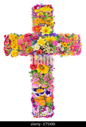 Fiori di una croce di Gesù nel mio cuore concetto. Collage dal estate piante. Isolato. È possibile trovare tutte le dimensioni complete di immagini in Foto Stock