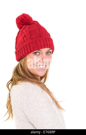 Felice bionda in abbigliamento invernale Foto Stock