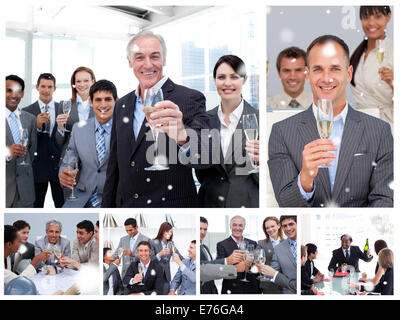 Immagine composita del collage di uomini di affari che per celebrare il successo Foto Stock