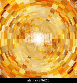 Mosaico astratto sfondo in colori caldi e il flash di luce in centro Foto Stock