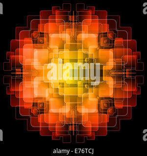 Abstract sfondo con gli schermi digitali sovrapposte. Illustrazione in rosso, arancio e sfumature di colore giallo su sfondo nero Foto Stock