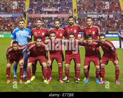 Valencia, Spagna. 08 Sep, 2014. Spagna Squad pone prima del campionato europeo delle qualifiche. Spagna contro la Macedonia. Credito: Azione Sport Plus/Alamy Live News Foto Stock