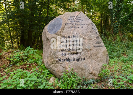 Lapide alla Hanns Carl v. Carlowitz vicino a Klein Behnitz, Brandeburgo, Germania Foto Stock