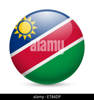 Bandiera della Namibia come round icona lucida. Pulsante con indicatore della Namibia Foto Stock