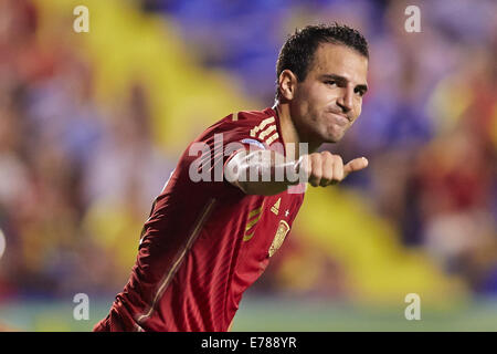 Valencia, Spagna. 08 Sep, 2014. Centrocampista Cesc Fabregas gesti durante il Campionato Europeo in qualifica. Spagna contro la Macedonia. Credito: Azione Sport Plus/Alamy Live News Foto Stock