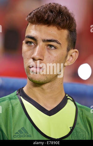 Valencia, Spagna. 08 Sep, 2014. Centrocampista Munir guarda sulla prima per il campionato europeo delle qualifiche. Spagna contro la Macedonia. Credito: Azione Sport Plus/Alamy Live News Foto Stock