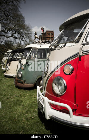 Fila di classico volkswagen camper. Foto Stock