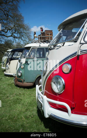 Fila di classico volkswagen camper. Foto Stock