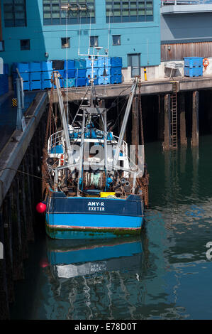 Trawler AMY R a Brixham flotta da pesca nel porto di Brixham,Brixham della flotta da pesca in porto,barca, frangionde, Brixham, costa, dev Foto Stock