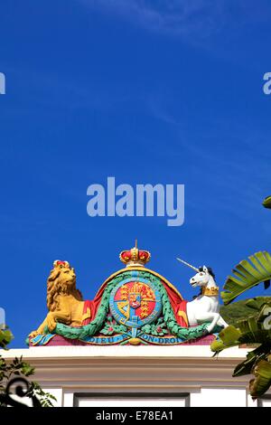 Il Leone e Unicorn stemma, Gibilterra, la provincia di Cadiz Cadice, nel sud-ovest dell Europa Foto Stock