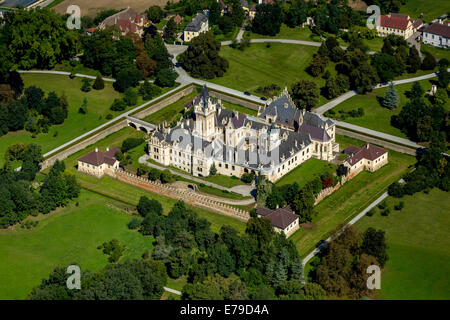 Vista aerea, Schloss Grafenegg, romantico dello storicismo, Grafenegg, Austria Inferiore, Austria Foto Stock