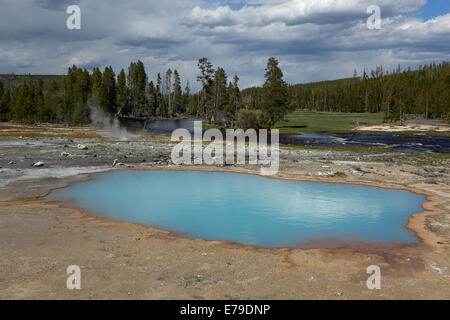 Colore blu acqua calda naturale spring pool a Yellowstone Foto Stock