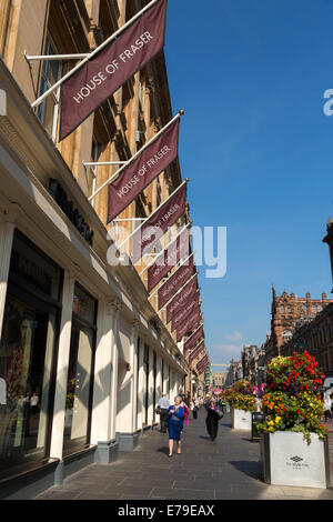 House of Fraser storefront con striscioni a Buchanan Street, Glasgow, Scotland, Regno Unito Foto Stock