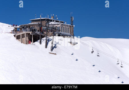 Stazione superiore della funivia e seggiovia su Kasprowy Wierch centro sci di fondo nei Monti Tatra in Polonia Foto Stock