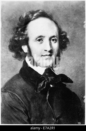 Jakob Ludwig Felix Mendelssohn Bartholdy (1809 -1847), compositore tedesco, pianista e conduttore, inizio periodo romantico, cartolina Foto Stock