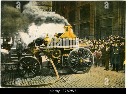 Motore Fire al lavoro, New York City, Stati Uniti d'America, Hand-Colored cartolina, circa 1910 Foto Stock